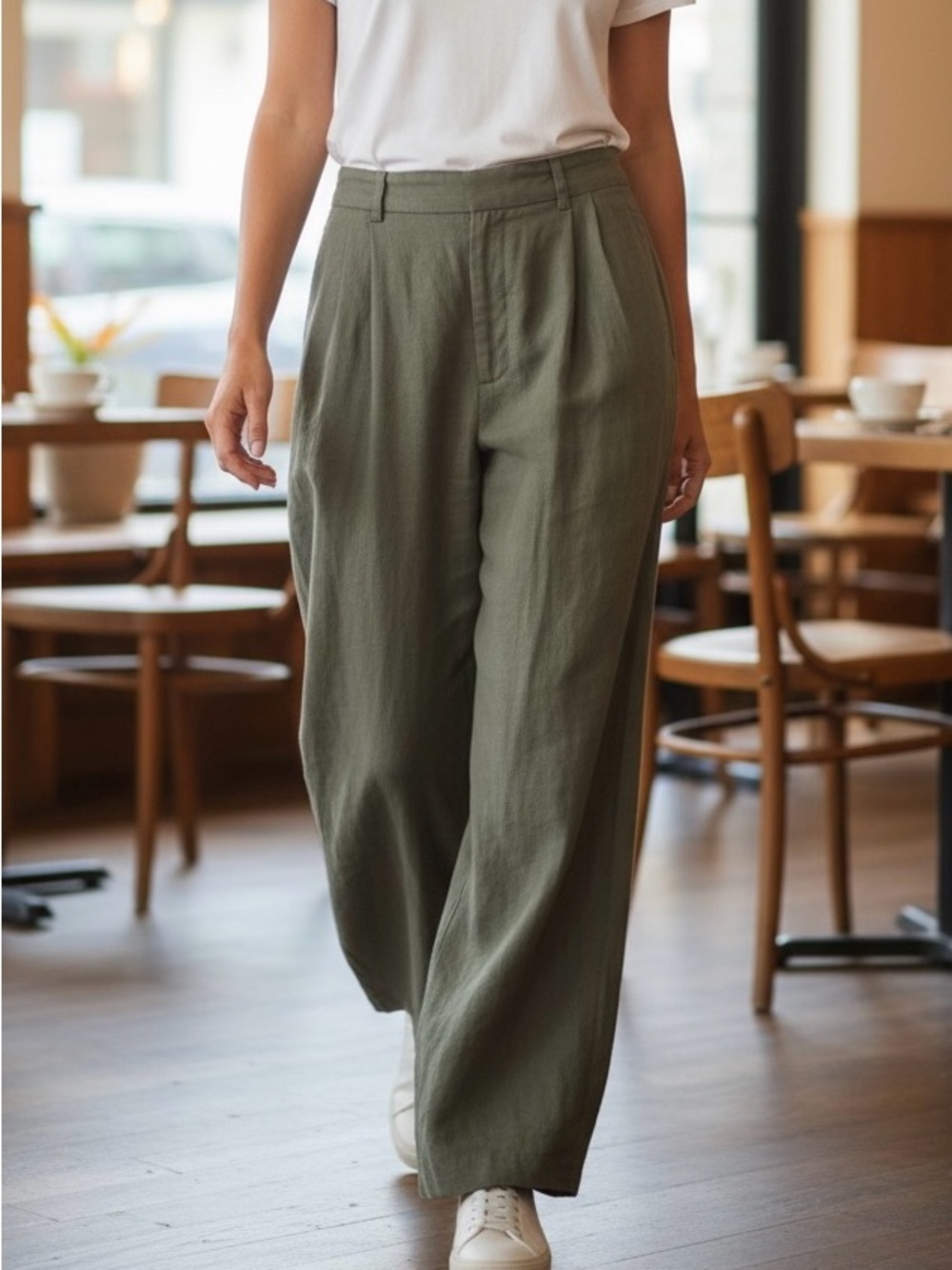 Wide leg Olive Green 100% Linen Pants